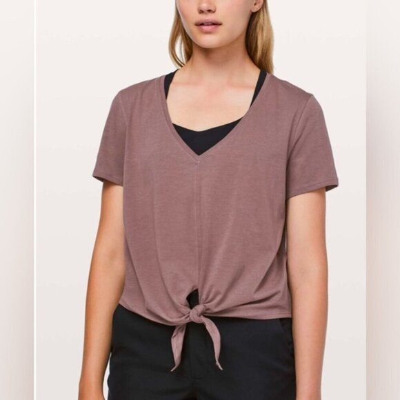 Lululemon Knot Gonna Fly SS V-neck PIMA COTTON active top Tee ANTIQUE Brown 6 S - Picture 3 of 12